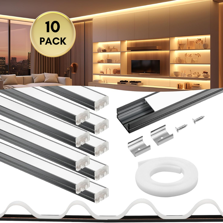 Outdoor Landscape Lighting LED 12V Low Voltage AC10 U-Shaped Aluminum Channel with Plastic or Silicone Diffuser Cover 3.3FT/1M For Max 13mm Width LED Strip Lights Pack of 6/10/20 10 Pack of 3.3ft (1M) Black with 10M Silicone Cover