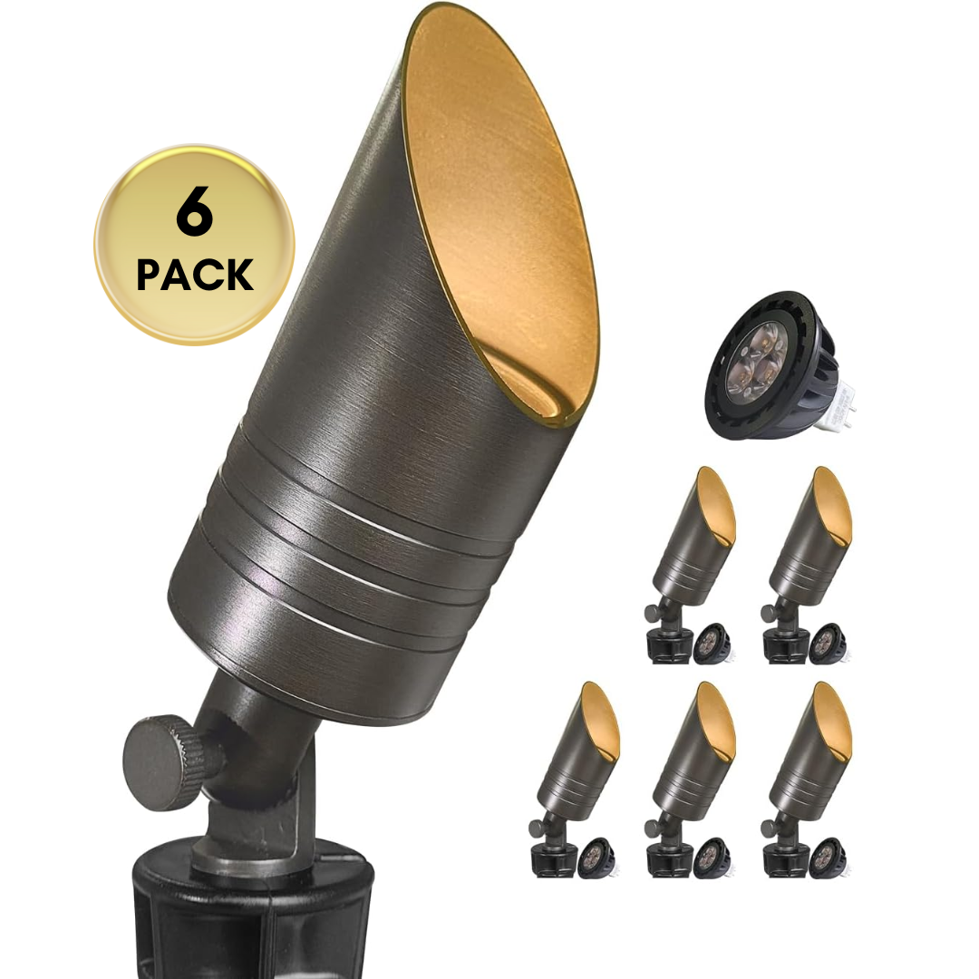 Outdoor Landscape Lighting LED 12V Low Voltage SPBA17 MR16 Brass Spotlight Package 12V AC/DC Low Voltage Outdoor Lighting with 5W 2700K Warm White Bulb 6 Pack with 5W 2700K MR16 Bulb