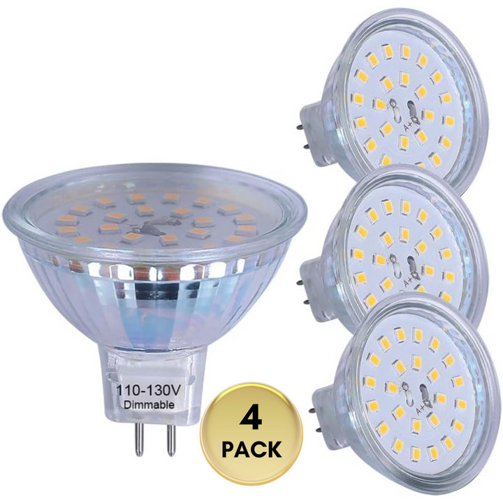 Outdoor Landscape Lighting LED 12V Low Voltage 4-Pack MR16 5W 110V-130V GU5.3 LED Bulbs Dimmable Energy Saving Light 120 Degree Beam Angle 120V Line Voltage 2700K Warm White