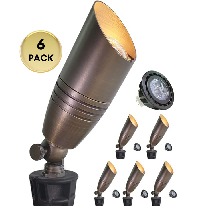 Outdoor Landscape Lighting LED 12V Low Voltage SPBA15 MR16 Brass Spotlight Package 12V AC/DC Low Voltage Outdoor Lighting with 5W 2700K Warm White Bulb 6 Pack with 5W 2700K MR16 Bulb