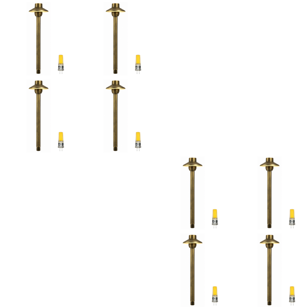 Outdoor Landscape Lighting LED 12V Low Voltage PLB30 4x/8x/12x Package Outdoor Garden Mushroom Pathway Light | 12V Low Voltage Brass Path Light with G4 3W 3000K Bulb Natural Brass 8 Pack