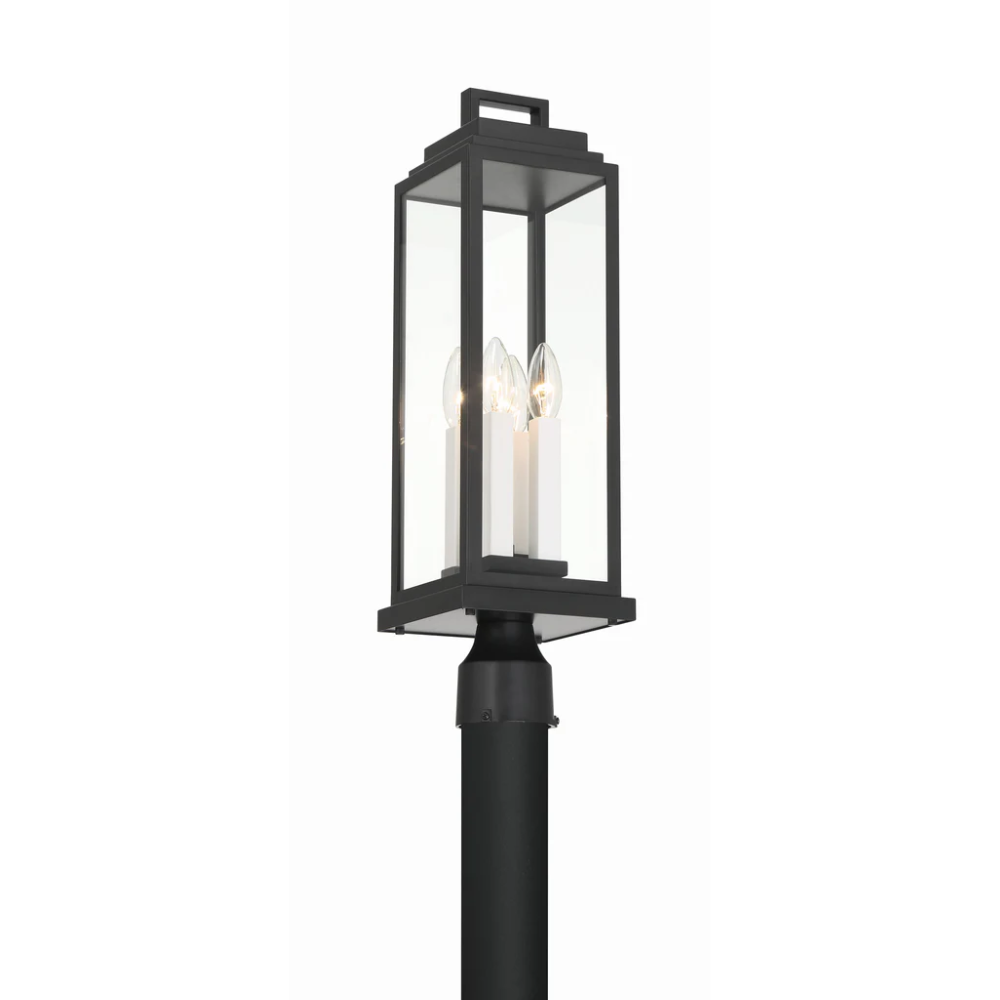 Outdoor Landscape Lighting LED 12V Low Voltage Aspen 4 Light Outdoor Post Light 6.5"x22" Stainless Steel and Glass Matte Black Finish 120V 4 E12 Candelabra Base LED Bulb Sockets Casual Farmhouse Lantern for Patio, Garden, Exterior Posts