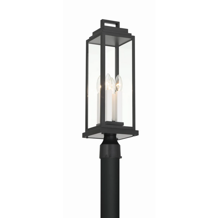 Outdoor Landscape Lighting LED 12V Low Voltage Aspen 4 Light Outdoor Post Light 6.5"x22" Stainless Steel and Glass Matte Black Finish 120V 4 E12 Candelabra Base LED Bulb Sockets Casual Farmhouse Lantern for Patio, Garden, Exterior Posts