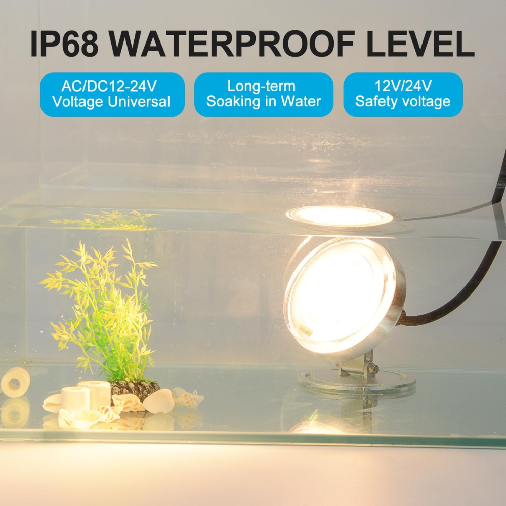 Outdoor Landscape Lighting LED 12V Low Voltage ULBA04 Aluminum Underwater Landscape 12-24V AC/DC 6W/12W/24W 3000K Warm White Integrated LED Adjustable Fountain Light Pond Lighting IP68
