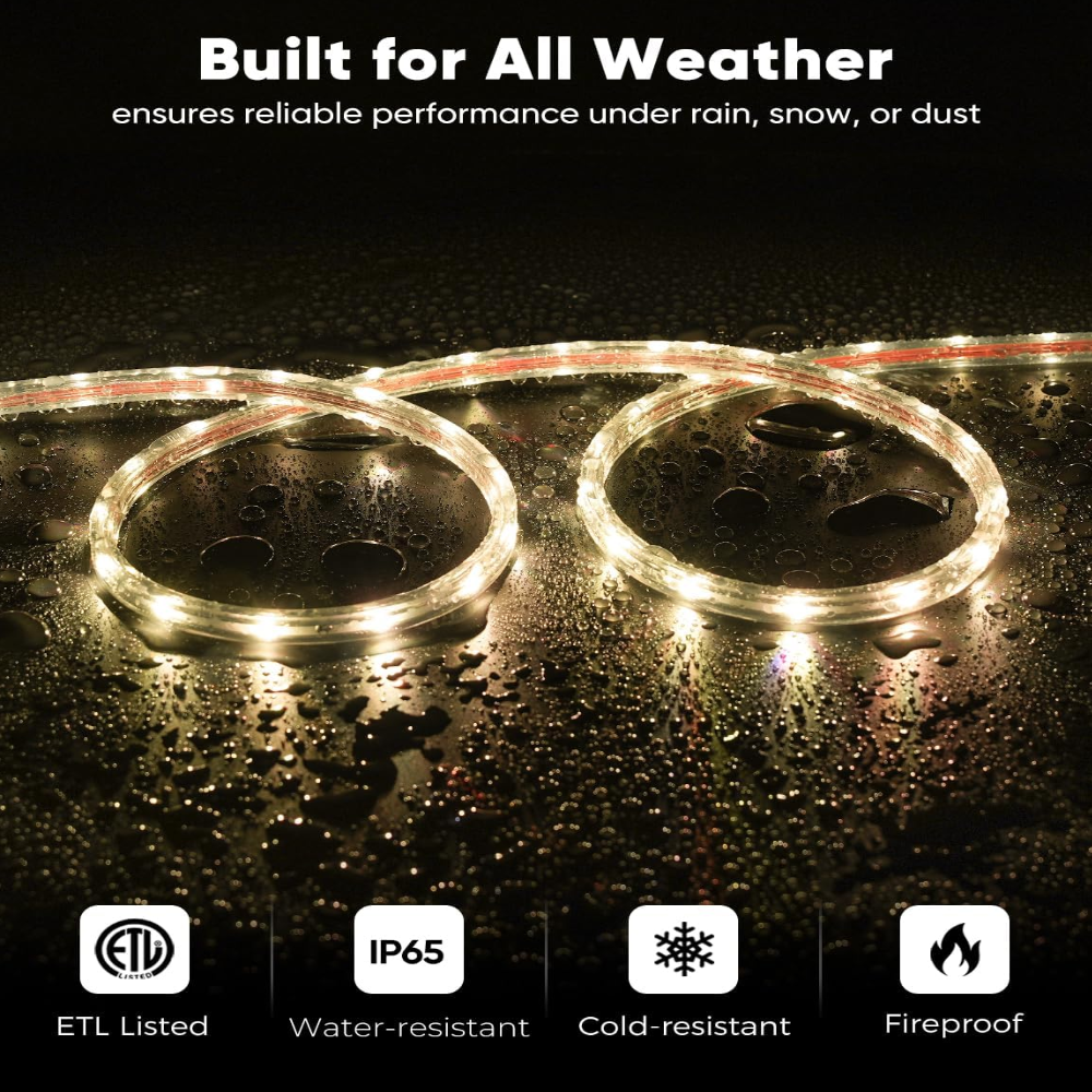Outdoor Landscape Lighting LED 12V Low Voltage SLNR16 Dotted Neon RGBIC+CCT LED Strip Light 110V IP65 Outdoor Rated Dimmable High Voltage Flat Flexible Strip Light , Mounting Brackets, End Cap, Screws, Remote Control and Power Supply