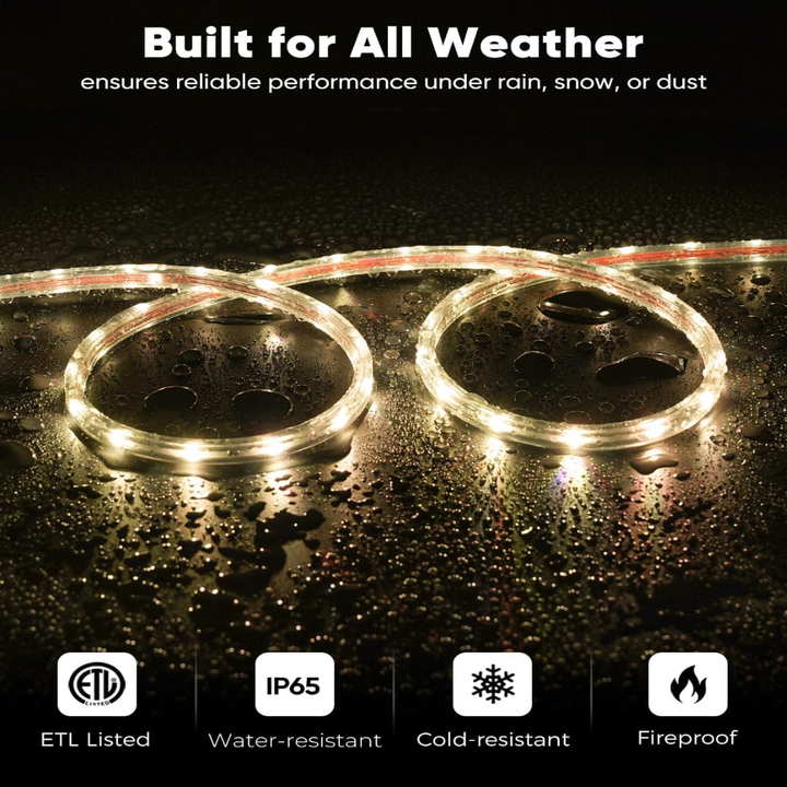 Outdoor Landscape Lighting LED 12V Low Voltage SLNR16 Dotted Neon RGBIC+CCT LED Strip Light 110V IP65 Outdoor Rated Dimmable High Voltage Flat Flexible Strip Light , Mounting Brackets, End Cap, Screws, Remote Control and Power Supply