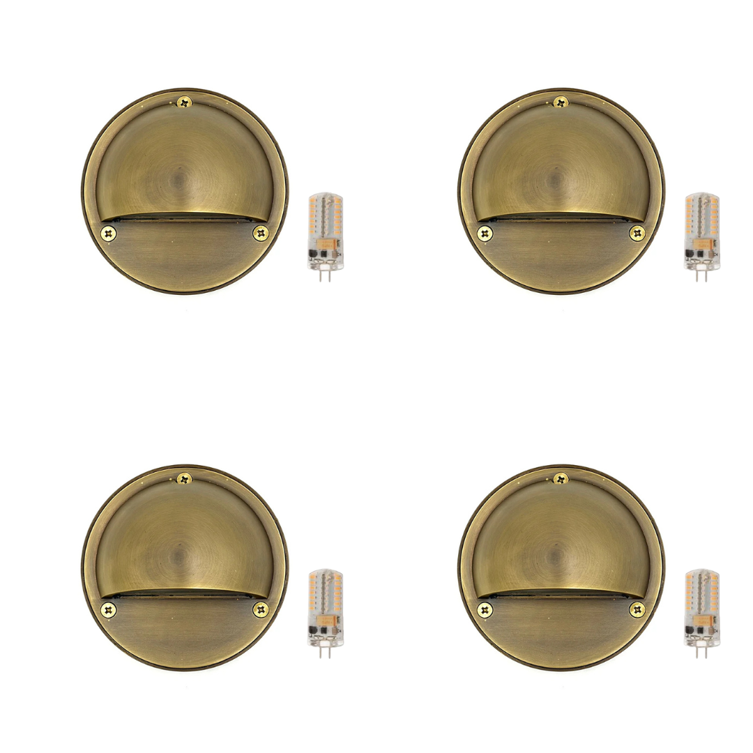 Outdoor Landscape Lighting LED 12V Low Voltage STBP06 Rein Cast Brass Round Half Moon 4x/8x/12x G4 2W Dimmable 2700K Package Step Deck Light Low Voltage Outdoor Landscape Lighting 4 Pack Antique Brass