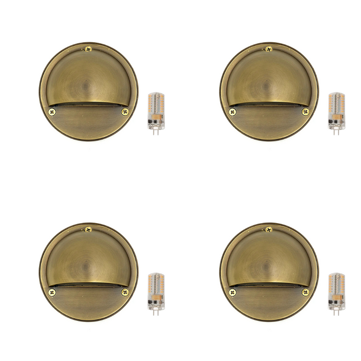 Outdoor Landscape Lighting LED 12V Low Voltage STBP06 Rein Cast Brass Round Half Moon 4x/8x/12x G4 2W Dimmable 2700K Package Step Deck Light Low Voltage Outdoor Landscape Lighting 4 Pack Antique Brass