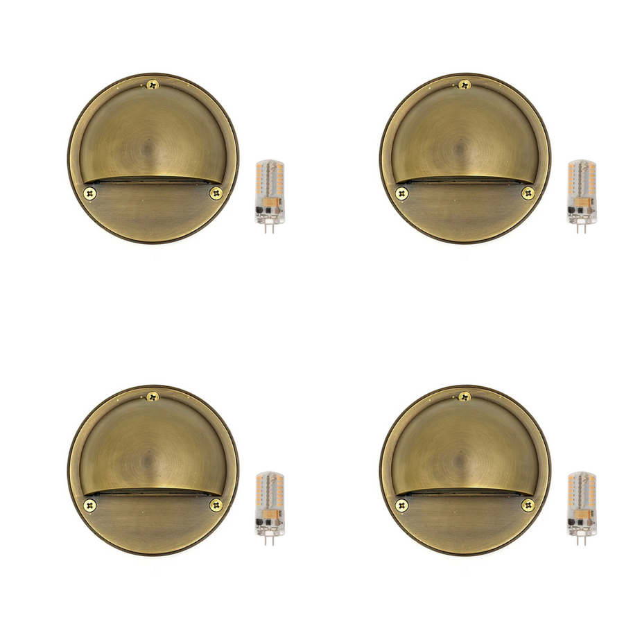 Outdoor Landscape Lighting LED 12V Low Voltage STBP06 Rein Cast Brass Round Half Moon 4x/8x/12x G4 2W Dimmable 2700K Package Step Deck Light Low Voltage Outdoor Landscape Lighting 4 Pack Antique Brass