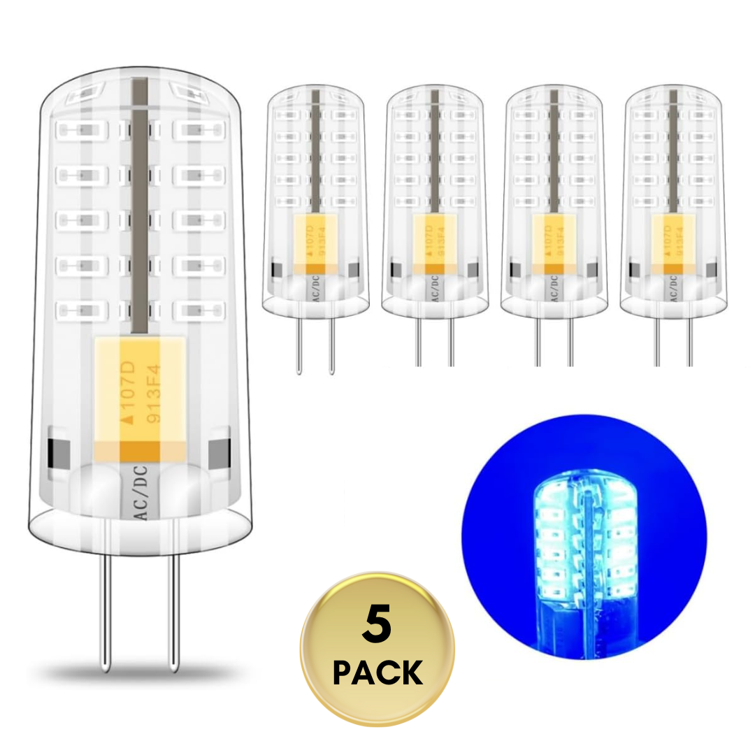 Outdoor Landscape Lighting LED 12V Low Voltage G4 2W Bi Pin 12V AC/DC Pack of 5 Single-Color Red/Green/Blue LED Capsule Light Bulb Energy Efficient Holiday Lighting Blue