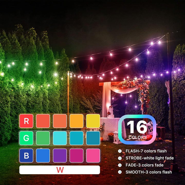 Outdoor Landscape Lighting LED 12V Low Voltage SLR104 50ft Adjustable Connector LED RGBW Bistro String Lights RGBW Color Changing Outdoor Weatherproof 12V 3W E10 B9 10pcs Bulbs