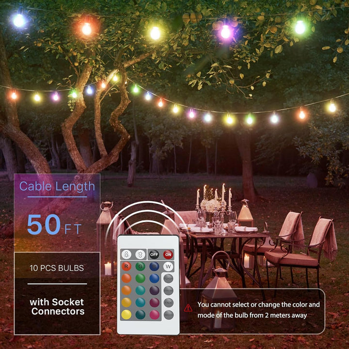 Outdoor Landscape Lighting LED 12V Low Voltage SLR104 50ft Adjustable Connector LED RGBW Bistro String Lights RGBW Color Changing Outdoor Weatherproof 12V 3W E10 B9 10pcs Bulbs
