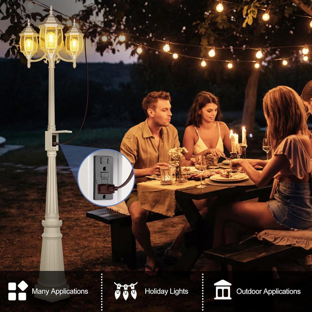 Outdoor Landscape Lighting LED 12V Low Voltage PLH01 Classic Black or White Aluminum 3-Head Post Light 95" Pole with Glass Panels 3 6W 2700K E26 Base Medium Base Included 120V with Photocell Sensor Sockets for Garden, Exterior Lighting