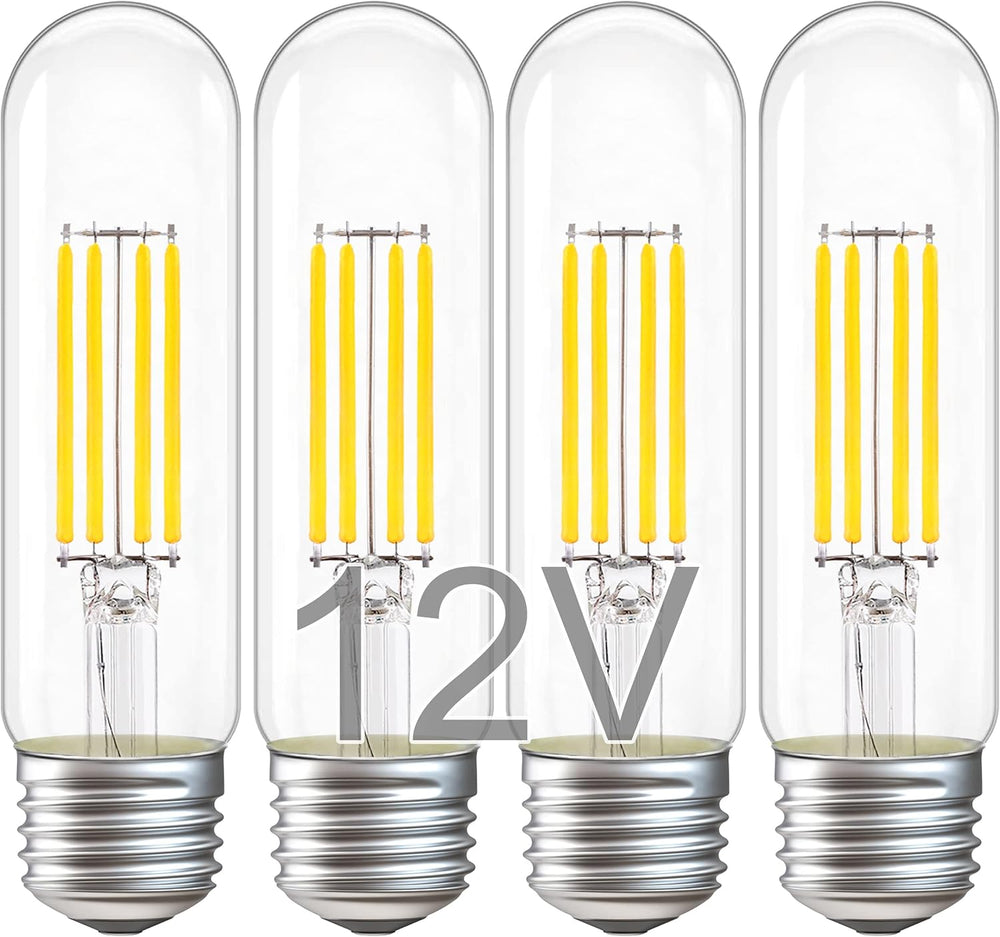Outdoor Landscape Lighting LED 12V Low Voltage 4-Pack T10 12V AC/DC LED E26 Standard Base Light Bulbs Energy Saving Light Bulb for RV, Landscape and Post Lighting Package