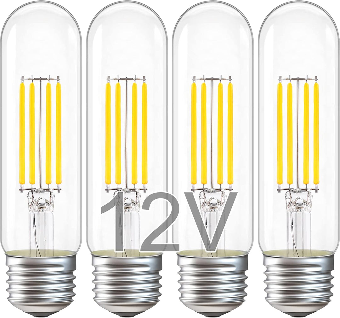Outdoor Landscape Lighting LED 12V Low Voltage 4-Pack T10 12V AC/DC LED E26 Standard Base Light Bulbs Energy Saving Light Bulb for RV, Landscape and Post Lighting Package