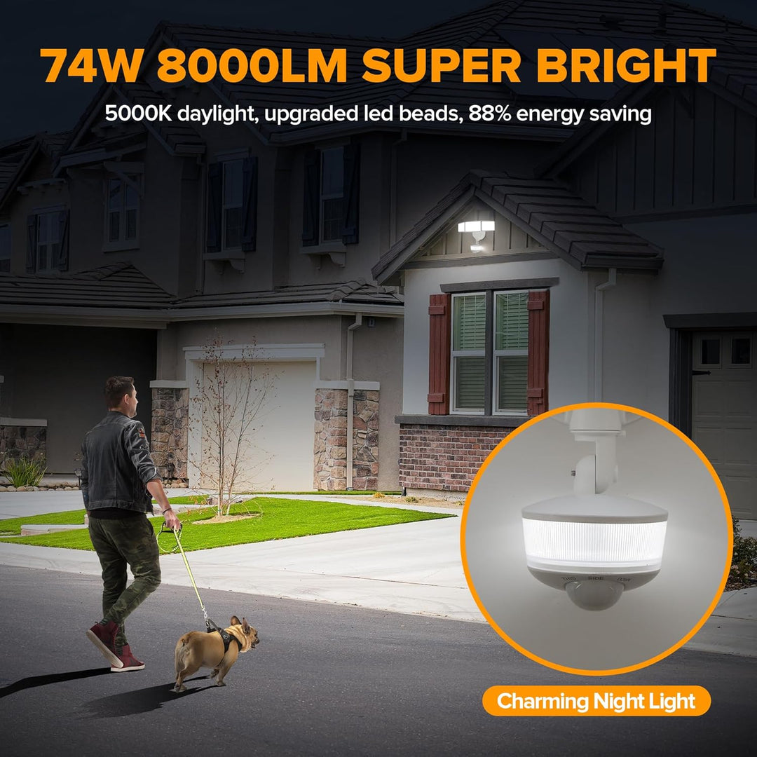 Outdoor Landscape Lighting LED 12V Low Voltage 74W Wired Outdoor LED Flood Light, 120V 5000K Motion-Sensor Security Light 8000LM, IP65