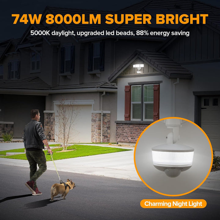 Outdoor Landscape Lighting LED 12V Low Voltage 74W Wired Outdoor LED Flood Light, 120V 5000K Motion-Sensor Security Light 8000LM, IP65