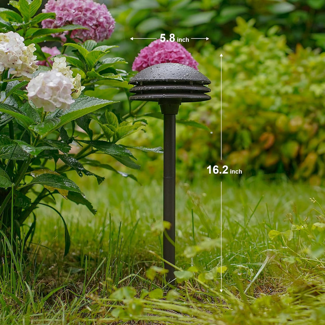 Outdoor Landscape Lighting LED 12V Low Voltage ALP72 2 and 8 Pack Integrated LED Landscape 3-Tier Pagoda Metal Pathway Lights Package, 3000K 4W 80 LM Low Voltage 12V AC Bronze Pagoda Outdoor Landscape Lighting