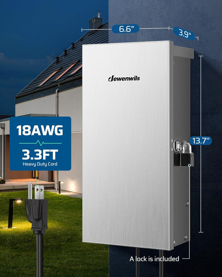 Outdoor Landscape Lighting LED 12V Low Voltage TSWZ300 300W AC 3 Zone Digital Smart Wi-Fi 2.4Ghz 12V/14V Independent Outputs, Low Voltage Stainless Steel Outdoor Transformer with Photocell & Timer