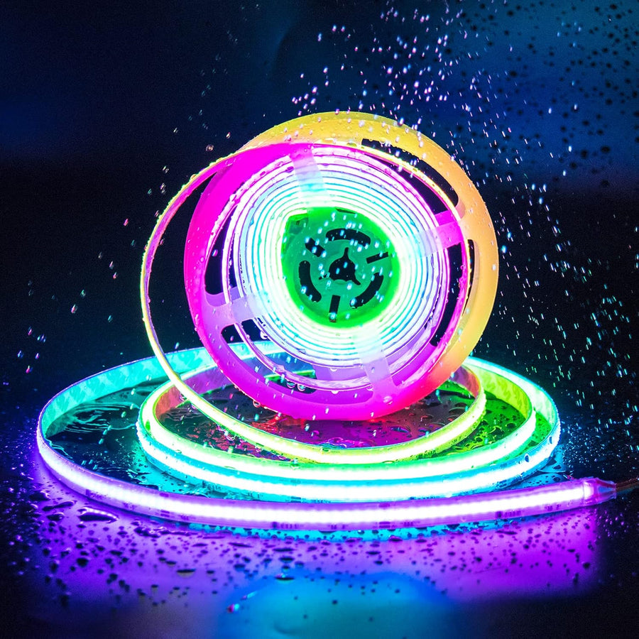 Outdoor Landscape Lighting LED 12V Low Voltage SLD21 Dotless COB Smart RGB-IC 3.9W/ft 12mm Addressable Color Flowing LED Strip Light DC24V Low Voltage Strip Light Available in IP20 for Indoor and IP65 Waterproof for Outdoor WS2811 Chip