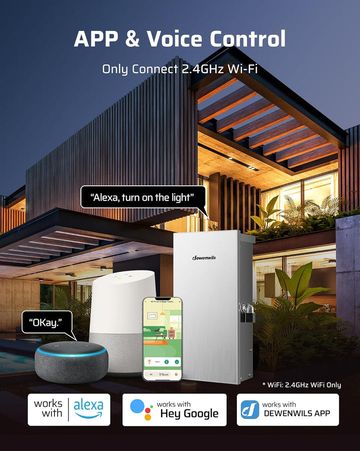 Outdoor Landscape Lighting LED 12V Low Voltage TSWZ300 300W AC 3 Zone Digital Smart Wi-Fi 2.4Ghz 12V/14V Independent Outputs, Low Voltage Stainless Steel Outdoor Transformer with Photocell & Timer
