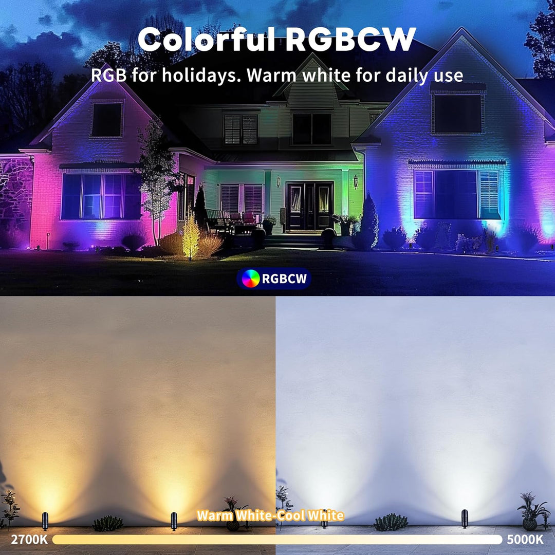 Outdoor Landscape Lighting LED 12V Low Voltage ALSR04 RGB+2700K-5000K LED Landscape Spotlights Package, 5W Low Voltage 12V Cast Aluminum Directional Outdoor Landscape Lighting IP65 Waterproof