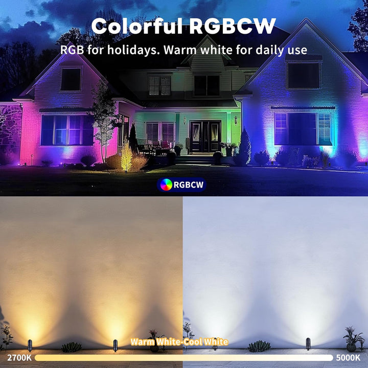 Outdoor Landscape Lighting LED 12V Low Voltage ALSR04 RGB+2700K-5000K LED Landscape Spotlights Package, 5W Low Voltage 12V Cast Aluminum Directional Outdoor Landscape Lighting IP65 Waterproof