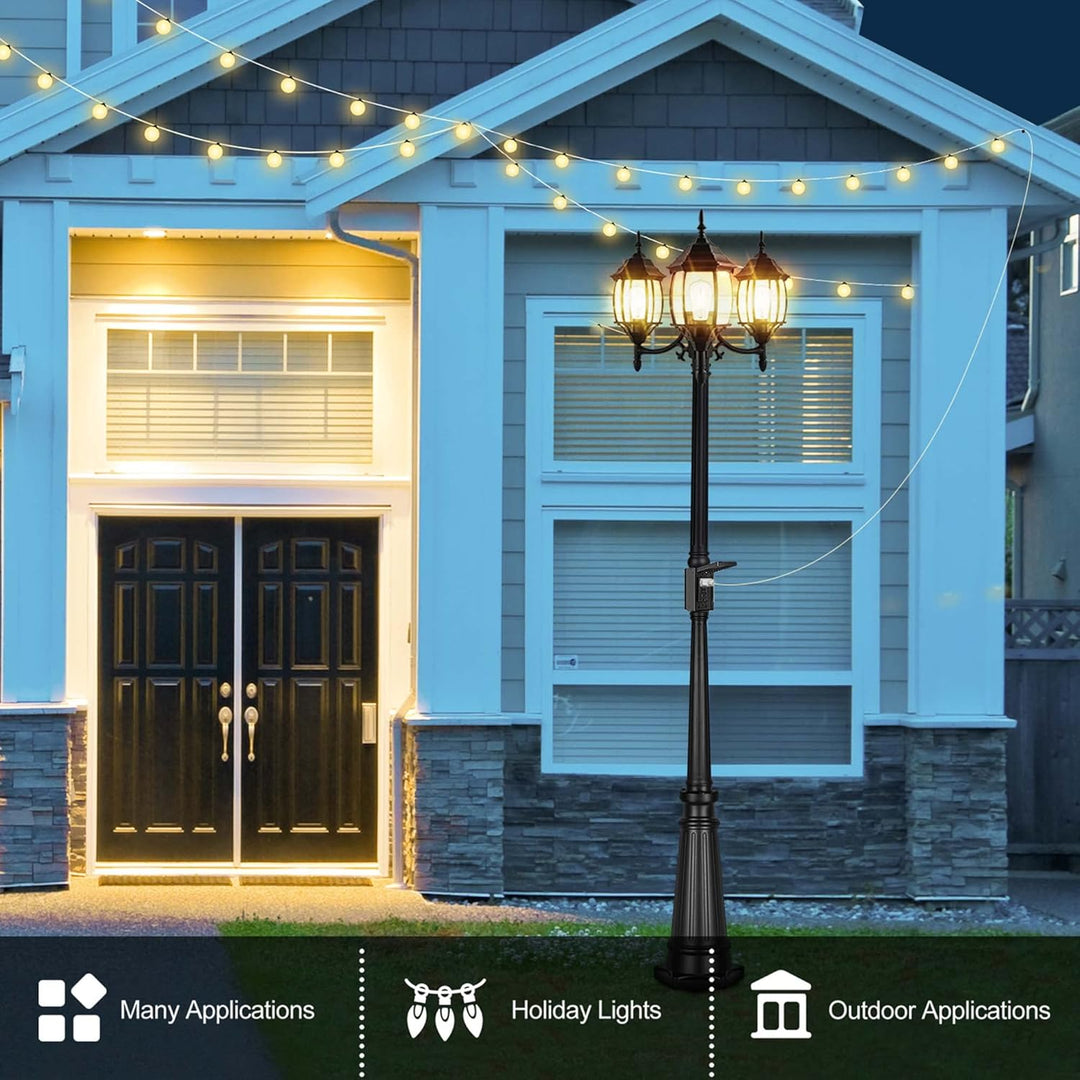 Outdoor Landscape Lighting LED 12V Low Voltage PLH01 Classic Black or White Aluminum 3-Head Post Light 95" Pole with Glass Panels 3 6W 2700K E26 Base Medium Base Included 120V with Photocell Sensor Sockets for Garden, Exterior Lighting