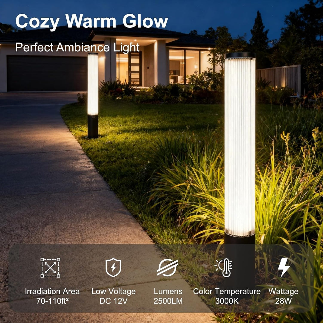 Outdoor Landscape Lighting LED 12V Low Voltage CPLA14 DC12V Low Voltage Integrated 28W 32" LED 3000K Outdoor Aluminum Ribbed Bollard Path Light Bolted Mount Base IP65 Waterproof