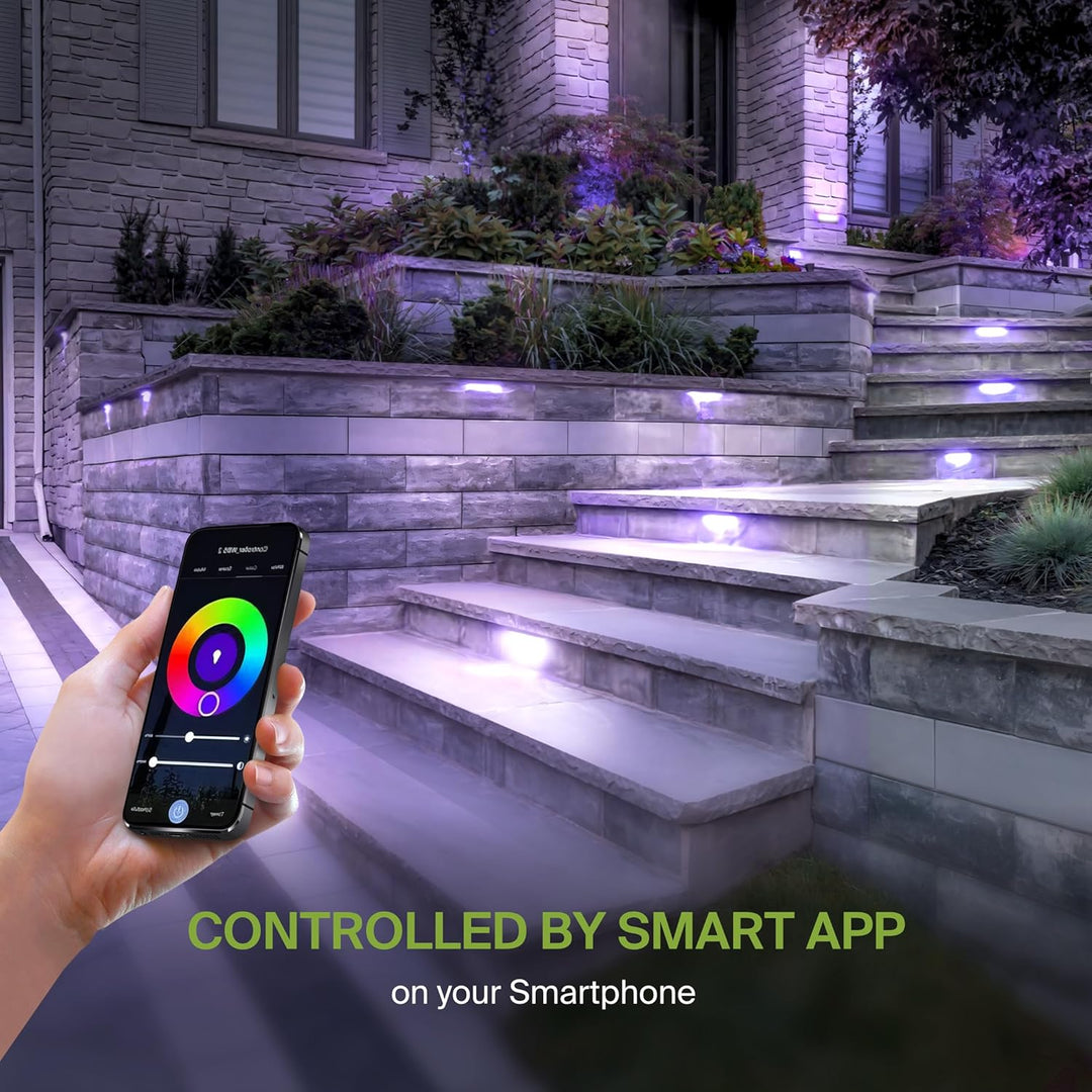 Outdoor Landscape Lighting LED 12V Low Voltage ELRA06 8-Pack 3W 7" Smart RGBCW Color Changing 2700K-6500K Waterproof LED Stairs, Fence, Hardscape Step Light Fixture Package