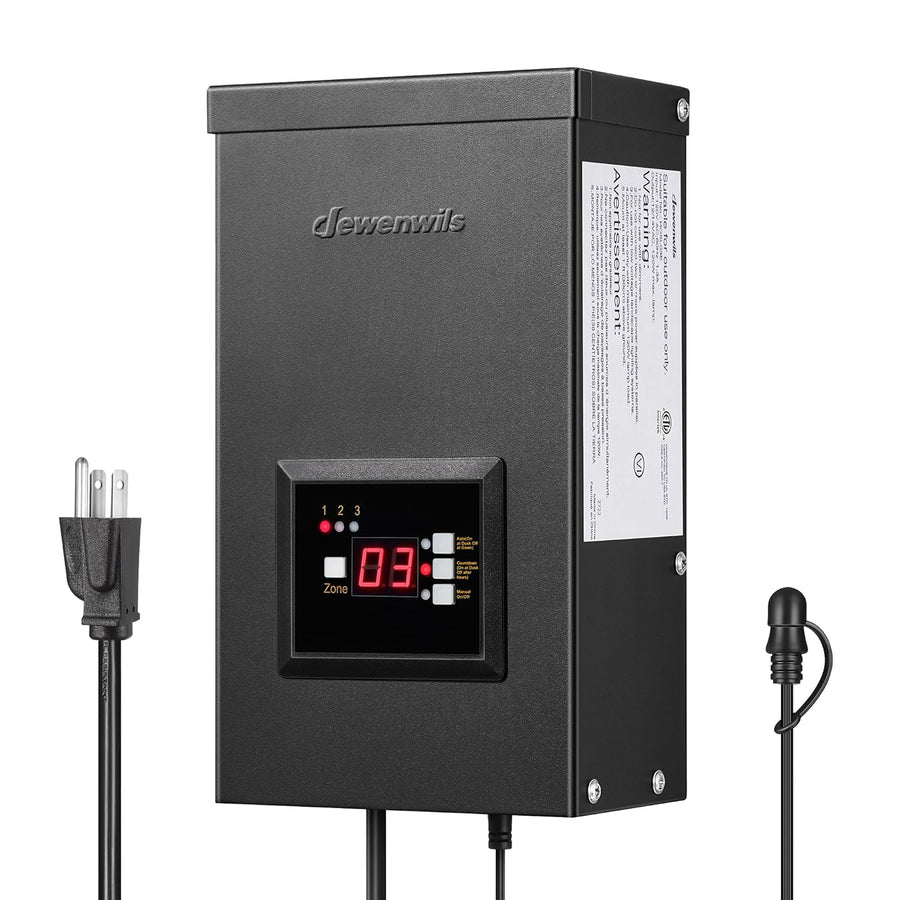 Outdoor Landscape Lighting LED 12V Low Voltage TM3Z120 120W AC 12V/14V Outputs, Low Voltage Outdoor 3 Independent Zones Transformer with Photocell & Timer