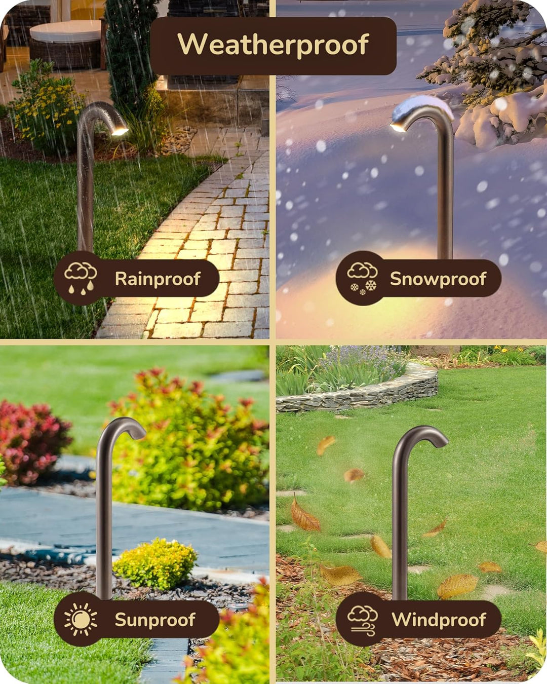 Outdoor Landscape Lighting LED 12V Low Voltage ALP22 6-Pack 3W 3000K 200LM LED Landscape Candy Cane Pathway Light Package, 12V Low Voltage Modern Path Lights