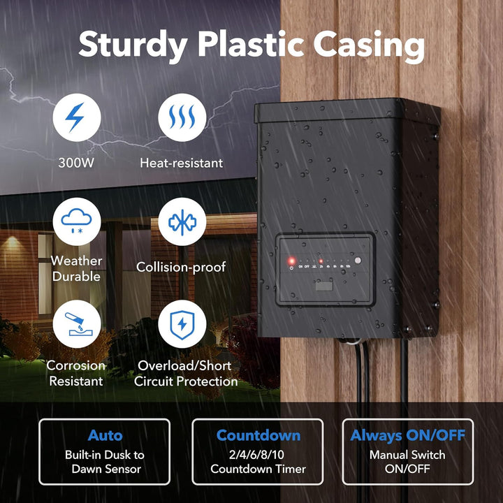 Outdoor Landscape Lighting LED 12V Low Voltage TSPA 60/120/200/300W DC12V Outputs, Low Voltage Outdoor Plastic Transformer with Photocell and Countdown Timer