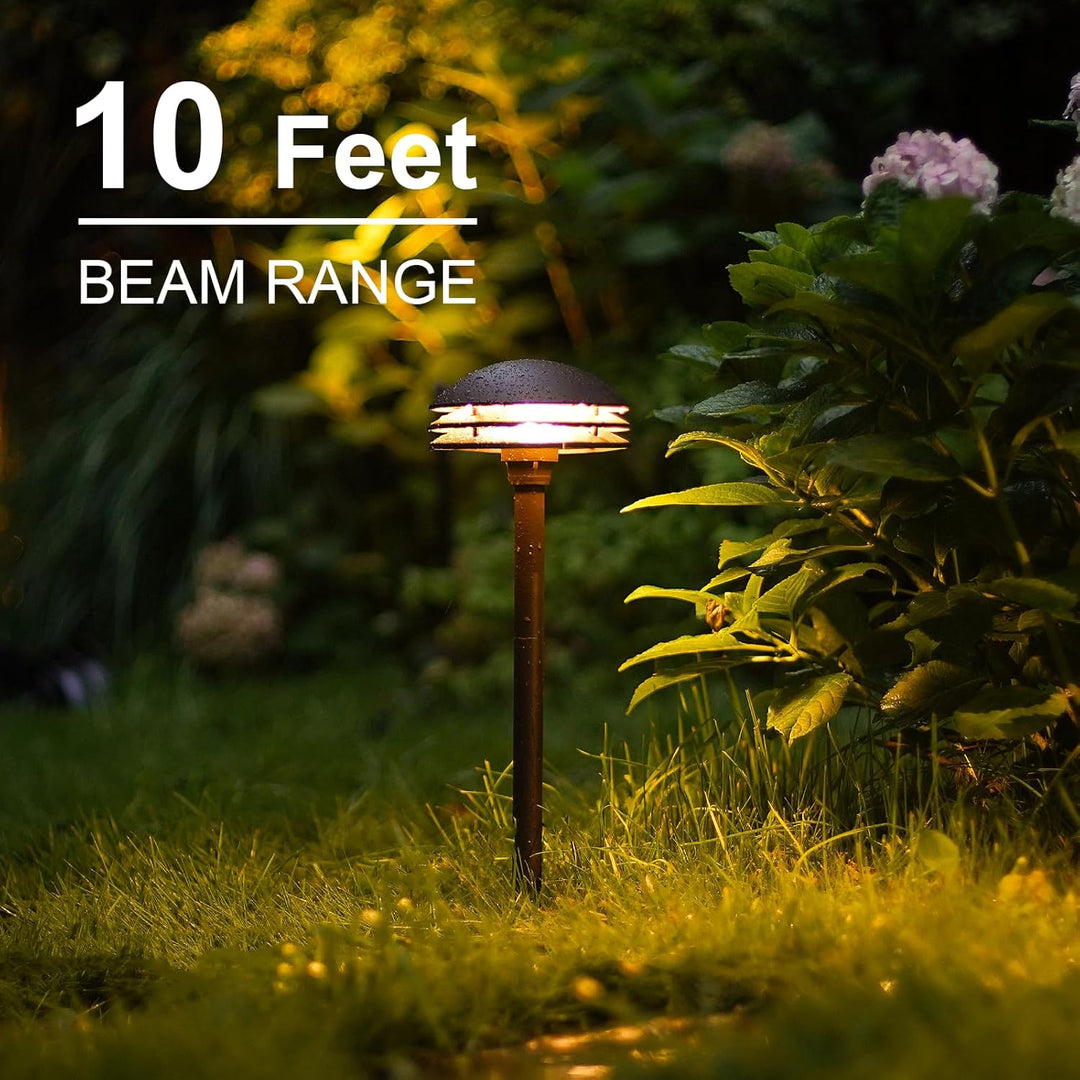 Outdoor Landscape Lighting LED 12V Low Voltage ALP72 2 and 8 Pack Integrated LED Landscape 3-Tier Pagoda Metal Pathway Lights Package, 3000K 4W 80 LM Low Voltage 12V AC Bronze Pagoda Outdoor Landscape Lighting