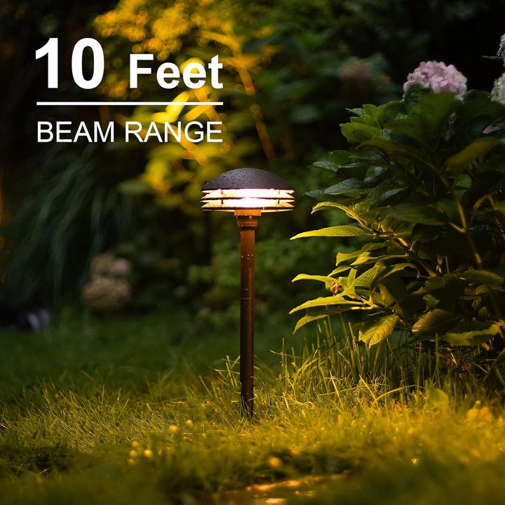 Outdoor Landscape Lighting LED 12V Low Voltage ALP72 2 and 8 Pack Integrated LED Landscape 3-Tier Pagoda Metal Pathway Lights Package, 3000K 4W 80 LM Low Voltage 12V AC Bronze Pagoda Outdoor Landscape Lighting