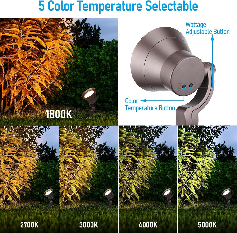 Outdoor Landscape Lighting LED 12V Low Voltage ALS03 4-Pack 5CCT 1800K/2700K/3000K/4000K/5000K Integrated LED Landscape Aluminum Spotlights Package, Adjustable Wattage 3.7W/7.3W/12W Low Voltage 12V Directional Outdoor Landscape Lighting