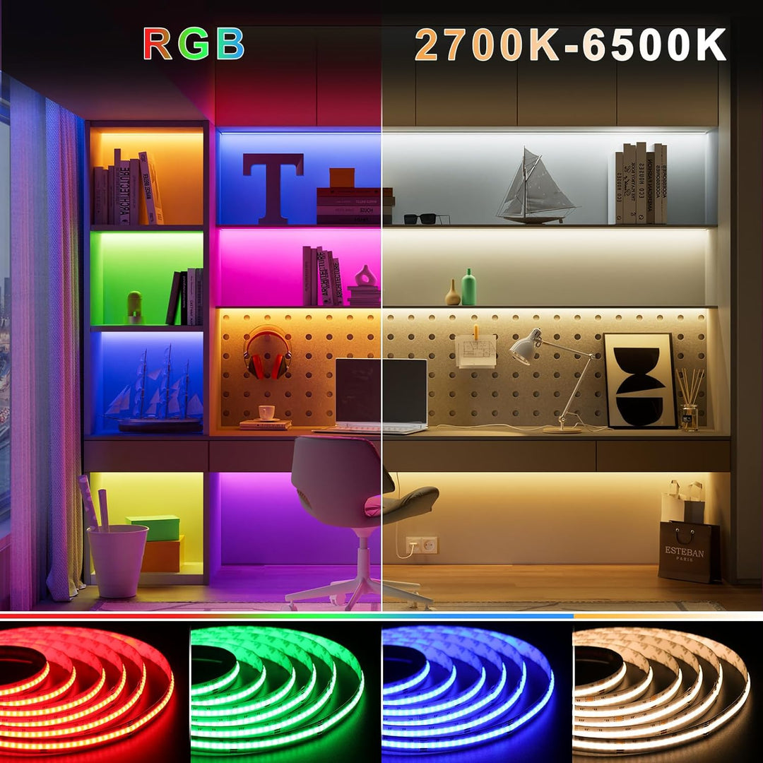 Outdoor Landscape Lighting LED 12V Low Voltage SLD29 Dotless Linear LED RGB CCT Color Changing and Tunable White 16.4ft (5M) 5.5W/ft COB Strip Lights IP20/IP67 Low Voltage 12mm DC24V Tape Light