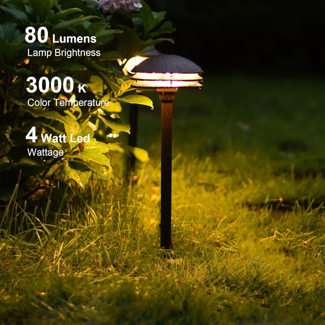 Outdoor Landscape Lighting LED 12V Low Voltage ALP72 2 and 8 Pack Integrated LED Landscape 3-Tier Pagoda Metal Pathway Lights Package, 3000K 4W 80 LM Low Voltage 12V AC Bronze Pagoda Outdoor Landscape Lighting