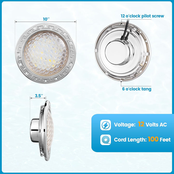 Outdoor Landscape Lighting LED 12V Low Voltage PL35 12V AC LED Stainless Steel Pool Light Jacuzzi Spa 6500K Cool White 3000LM Low Voltage Pool Light
