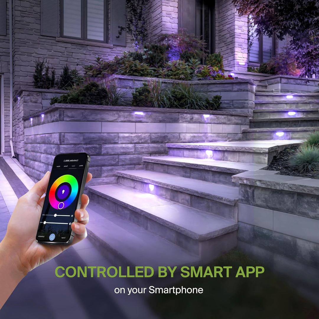 Outdoor Landscape Lighting LED 12V Low Voltage ELRA05 8-Pack 2W 4" Smart RGBCW Color Changing 2700K-6500K Waterproof LED Stairs, Fence, Hardscape Step Light Fixture Package