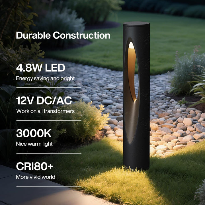 Outdoor Landscape Lighting LED 12V Low Voltage ALP52 6- and 12-Pack LED Landscape Pathway Lights Package, 3000K Warm White 4.8W Low Voltage 12V-24V AC/DC Black Bollard Outdoor Landscape Lighting IP65 Waterproof