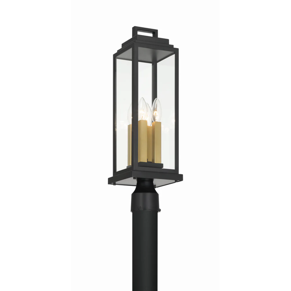 Outdoor Landscape Lighting LED 12V Low Voltage Aspen 4 Light Outdoor Post Light 6.5"x22" Stainless Steel and Glass Matte Black Finish 120V 4 E12 Candelabra Base LED Bulb Sockets Casual Farmhouse Lantern for Patio, Garden, Exterior Posts