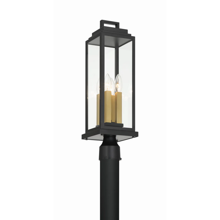 Outdoor Landscape Lighting LED 12V Low Voltage Aspen 4 Light Outdoor Post Light 6.5"x22" Stainless Steel and Glass Matte Black Finish 120V 4 E12 Candelabra Base LED Bulb Sockets Casual Farmhouse Lantern for Patio, Garden, Exterior Posts