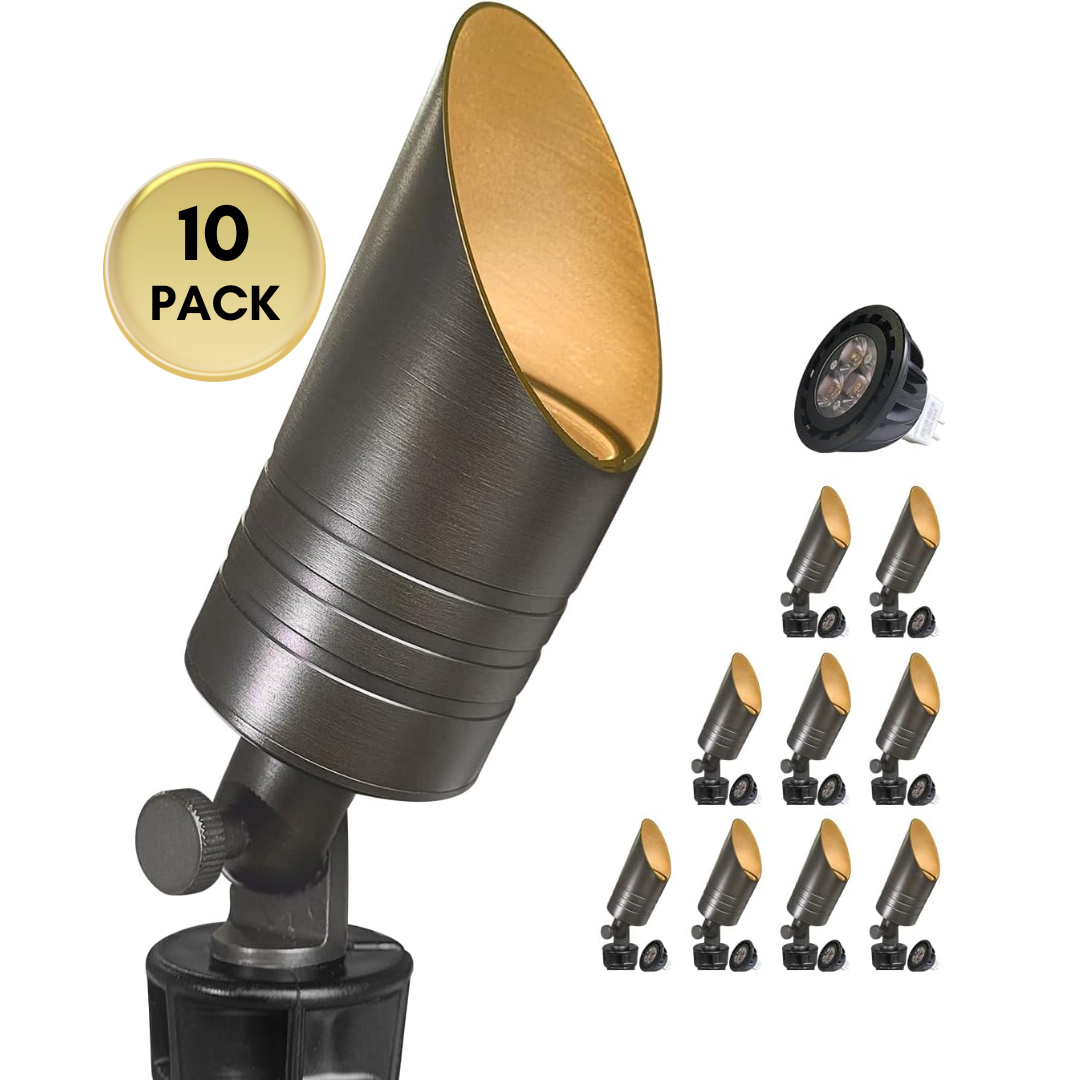 Outdoor Landscape Lighting LED 12V Low Voltage SPBA17 MR16 Brass Spotlight Package 12V AC/DC Low Voltage Outdoor Lighting with 5W 2700K Warm White Bulb 10 Pack with 5W 2700K MR16 Bulb