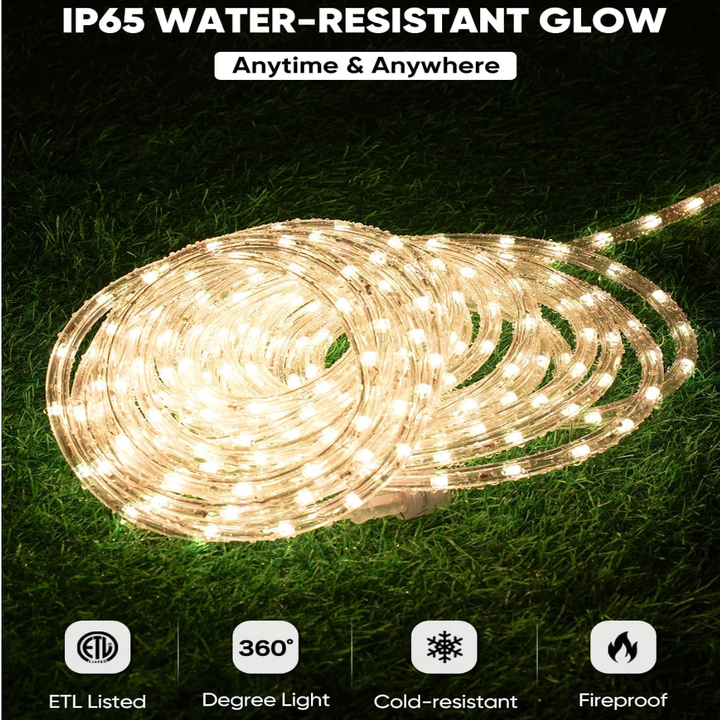 Outdoor Landscape Lighting LED 12V Low Voltage SLNR17 Dotted Neon RGBIC+CCT LED Strip Light 110V IP65 Outdoor Rated Dimmable High Voltage Flexible Rope Light , Mounting Clips, End Cap, Screws, Remote Control and Power Supply