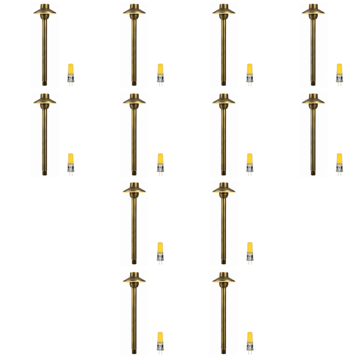 Outdoor Landscape Lighting LED 12V Low Voltage PLB30 4x/8x/12x Package Outdoor Garden Mushroom Pathway Light | 12V Low Voltage Brass Path Light with G4 3W 3000K Bulb Natural Brass 12 Pack