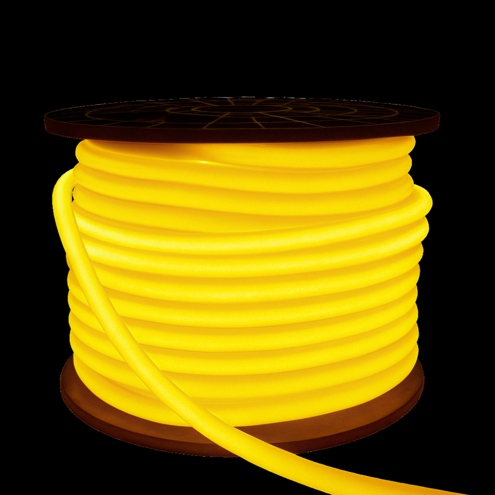 Outdoor Landscape Lighting LED 12V Low Voltage SLN11 Dotless Neon LED Strip Light 360° 120V 4W/ft IP67 Outdoor Rated Dimmable High Voltage Slim 16x16mm Silicone Strip Light with Holder, IR Remote, and Adapter with Power Supply Golden Yellow