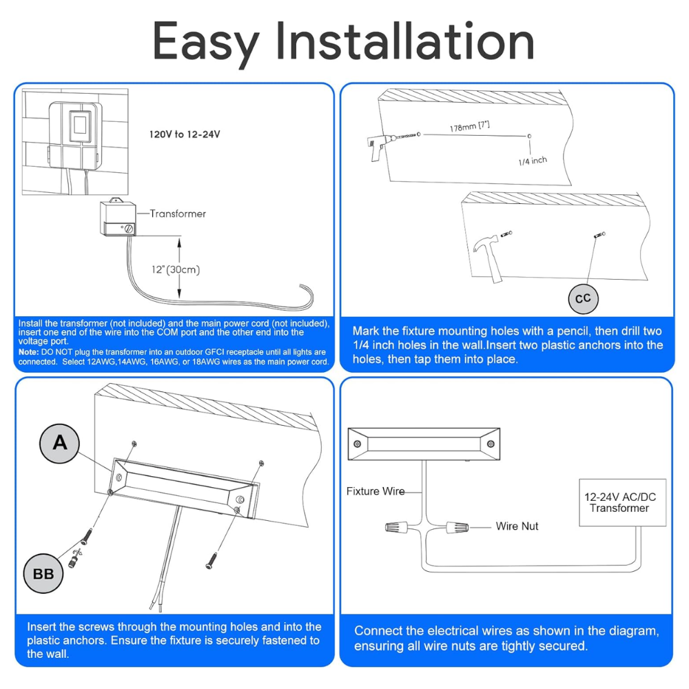 Outdoor Landscape Lighting LED 12V Low Voltage STLA13 6 and 8 Pack Low Voltage 12V 5W 8" 5CCT 2200K/2700K/3000K/4000K/5000K LED Landscape Deck Light, Outdoor Retaining Wall Lights, IP65 Waterproof Step Lights, for Stair Lighting and Yard Patio Pathway Walkway