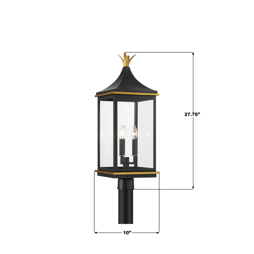Outdoor Landscape Lighting LED 12V Low Voltage Simpson 3 Light Outdoor Post Light 10"x27.75" Stainless Steel and Glass Matte Black with Textured Gold Finish 120V 3 E12 Candelabra Base LED Bulb Sockets Casual Farmhouse Lantern for Patio, Garden, Exterior Posts