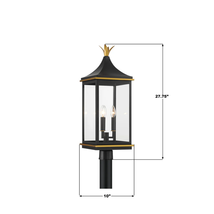 Outdoor Landscape Lighting LED 12V Low Voltage Simpson 3 Light Outdoor Post Light 10"x27.75" Stainless Steel and Glass Matte Black with Textured Gold Finish 120V 3 E12 Candelabra Base LED Bulb Sockets Casual Farmhouse Lantern for Patio, Garden, Exterior Posts